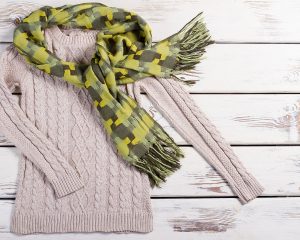 Knitted Sweater + Green Scarf