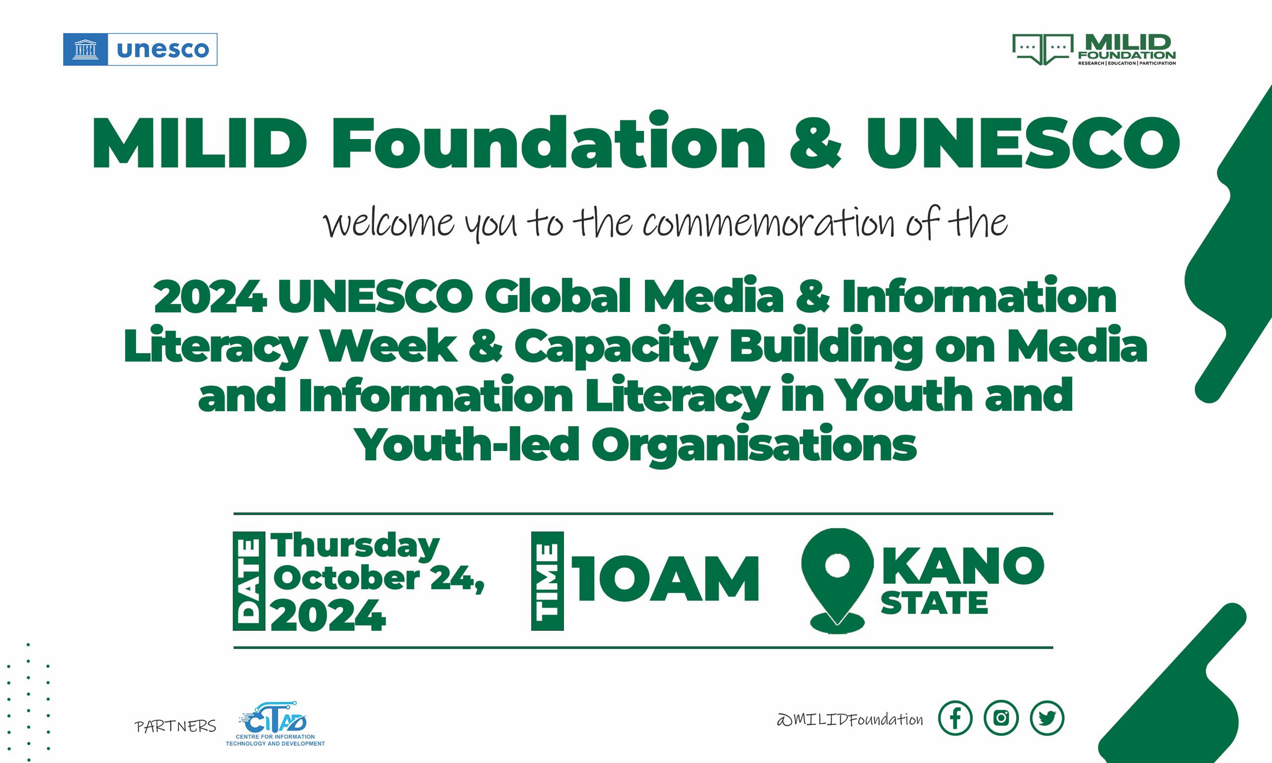 MILID Foundation, UNESCO to mark 2024 Global MIL Week in Kano